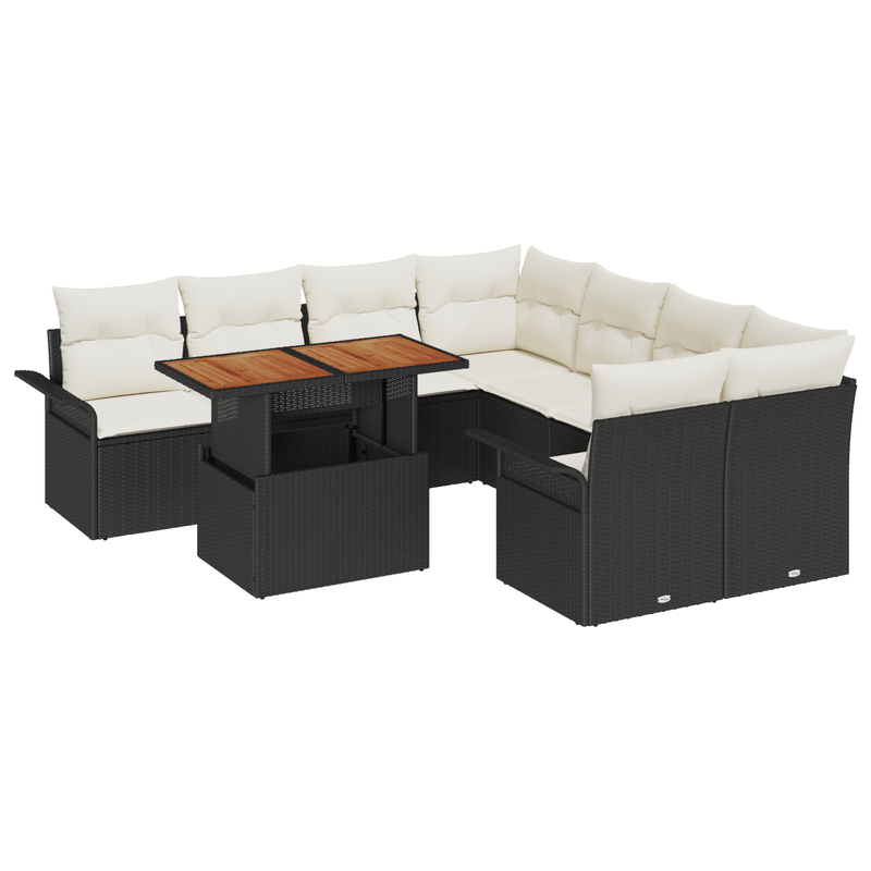 Casa si Gradina - Gradina si terasa - Mobilier exterior - Canapele si fotolii gradina - Set Canapea de Gradina cu Perne Negru Ratan Acacia - Infinity.ro