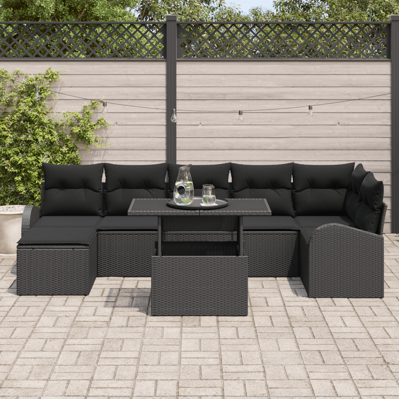 Casa si Gradina - Gradina si terasa - Mobilier exterior - Canapele si fotolii gradina - Set de canapea de gradina cu 8 piese si perne, Negru, Ratan poliester - Infinity.ro