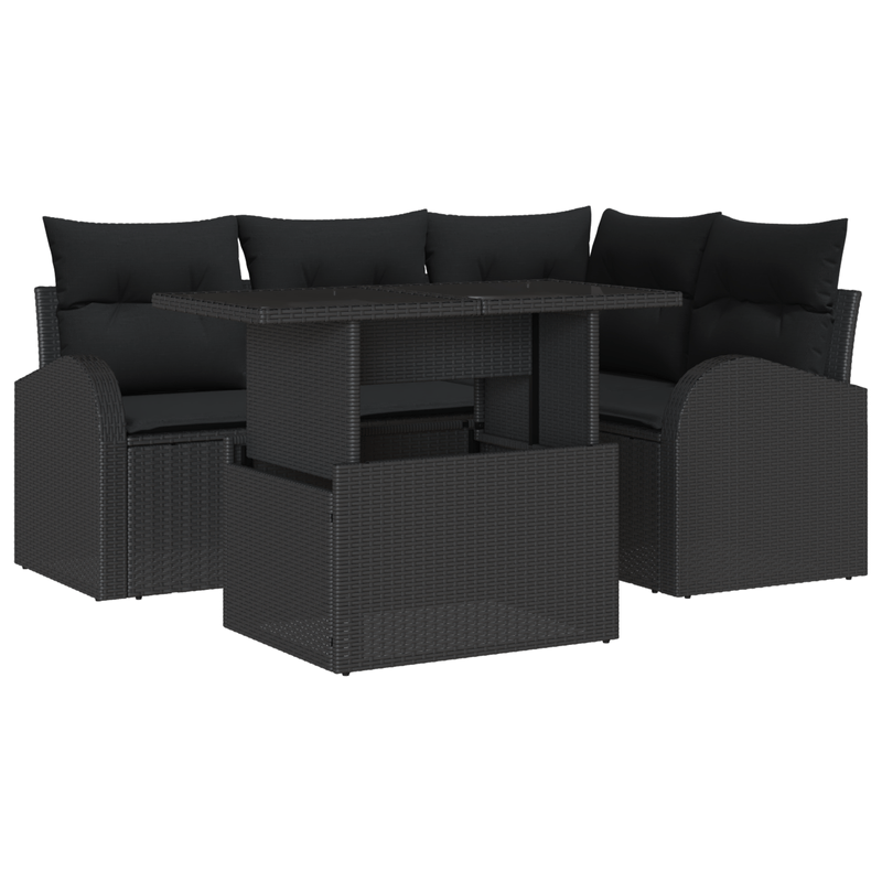 Casa si Gradina - Gradina si terasa - Mobilier exterior - Canapele si fotolii gradina - Set Canapea Gradina 5 piese cu perne Ratan PE Negru - Infinity.ro
