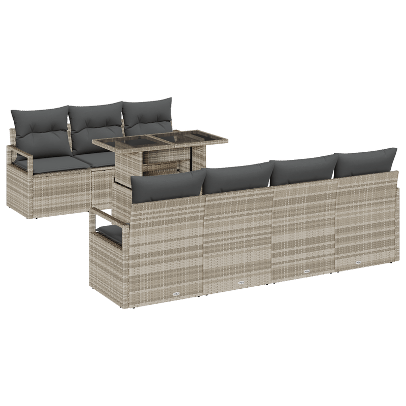 Casa si Gradina - Gradina si terasa - Mobilier exterior - Canapele si fotolii gradina - Set de canapea de gradina cu 8 piese si perne gri deschis din poliratan - Infinity.ro