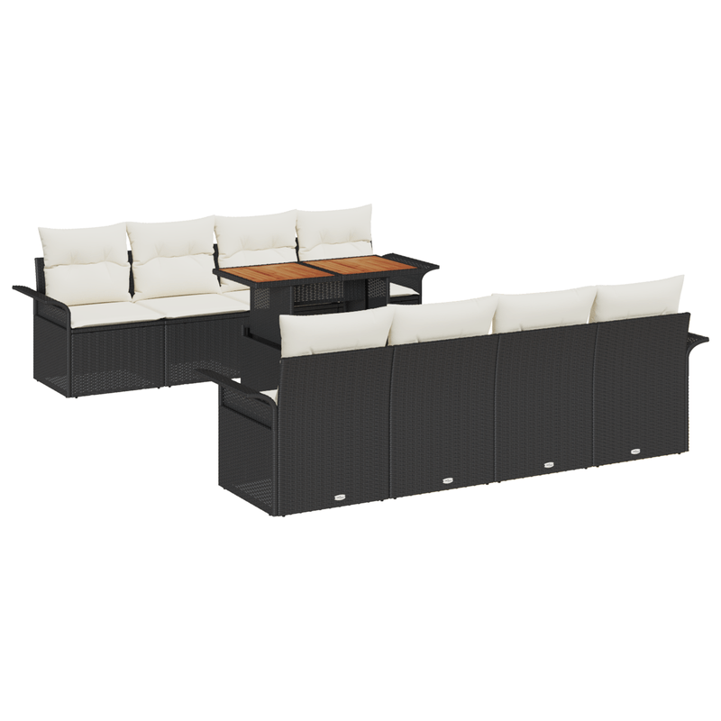 Casa si Gradina - Gradina si terasa - Mobilier exterior - Canapele si fotolii gradina - Set canapea gradina cu 9 piese si perne, Negru Poliratan Acacia - Infinity.ro