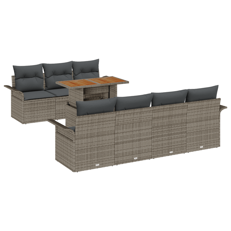 Casa si Gradina - Gradina si terasa - Mobilier exterior - Canapele si fotolii gradina - Set de canapea de gradina 8 piese cu perne gri din ratan poliesteric si acacia - Infinity.ro