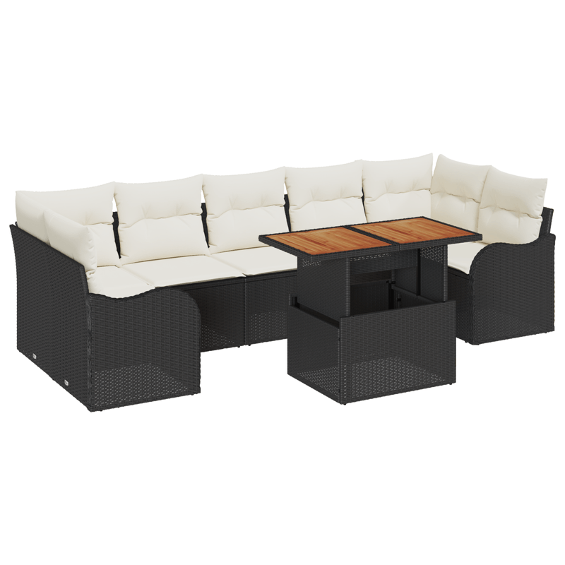 Casa si Gradina - Gradina si terasa - Mobilier exterior - Canapele si fotolii gradina - Set 8 Piese Gradina cu Perne  Negru Poliratan Acacia - Infinity.ro