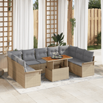 Casa si Gradina - Gradina si terasa - Mobilier exterior - Canapele si fotolii gradina - Set Masa Gradina 10 Piese cu Perne Bej Ratan Poli Acacia - Infinity.ro
