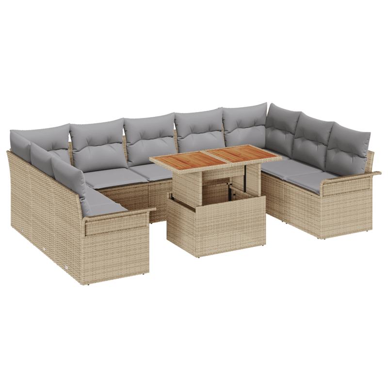 Casa si Gradina - Gradina si terasa - Mobilier exterior - Canapele si fotolii gradina - Set Masa Gradina 10 Piese cu Perne Bej Ratan Poli Acacia - Infinity.ro
