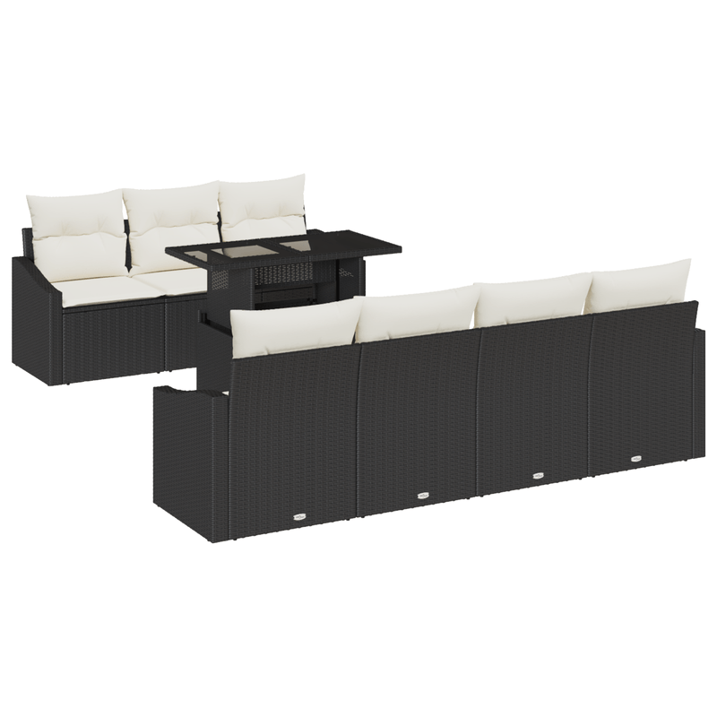 Casa si Gradina - Gradina si terasa - Mobilier exterior - Canapele si fotolii gradina - Set de canapea pentru gradina cu 8 piese si perne Negru Poliratan - Infinity.ro