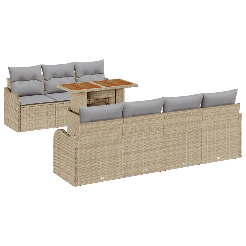 Casa si Gradina - Gradina si terasa - Mobilier exterior - Canapele si fotolii gradina - Set de Canapea pentru Gradina cu 8 Piese si Perne Bej Ratan din Polilenu - Infinity.ro