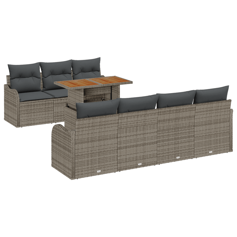 Casa si Gradina - Gradina si terasa - Mobilier exterior - Canapele si fotolii gradina - Set canapea gradina  8 piese cu perne gri din ratan poli acacia - Infinity.ro