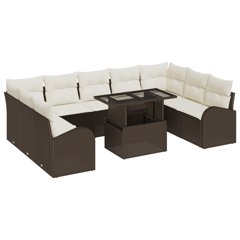 Casa si Gradina - Gradina si terasa - Mobilier exterior - Canapele si fotolii gradina - Set de 10 Piese pentru Gradina cu Perne Maro Ratan Poly - Infinity.ro