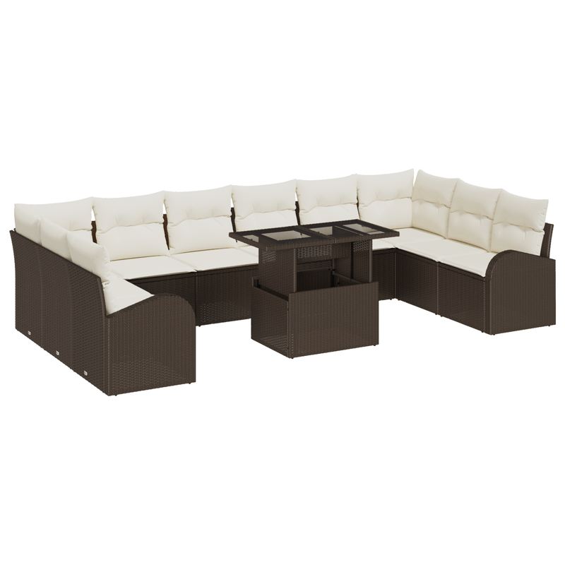 Casa si Gradina - Gradina si terasa - Mobilier exterior - Canapele si fotolii gradina - Set Canapea Gradina cu 11 Piese si Perne Maro din Ratan Poli - Infinity.ro