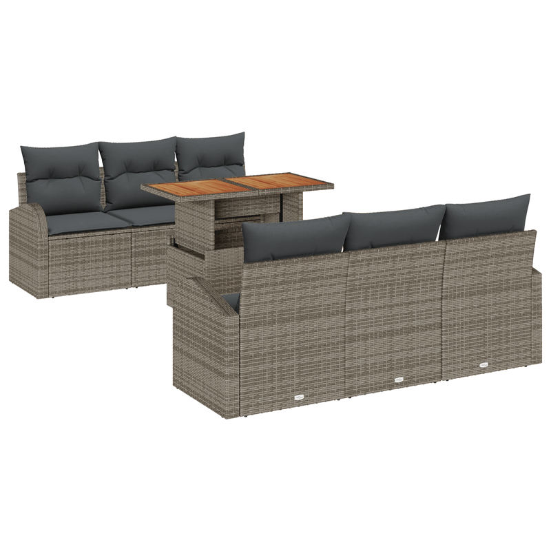 Casa si Gradina - Gradina si terasa - Mobilier exterior - Canapele si fotolii gradina - Set de Masa pentru Gradina de 7 Piese cu Perne Gri Poli Ratan Acacia - Infinity.ro