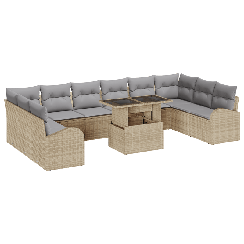 Casa si Gradina - Gradina si terasa - Mobilier exterior - Canapele si fotolii gradina - Set Canapea Gradina de 11 Piese cu Perne Bej Poliratan - Infinity.ro