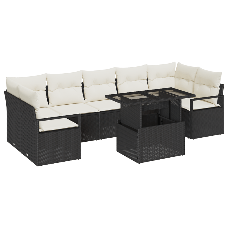 Casa si Gradina - Gradina si terasa - Mobilier exterior - Canapele si fotolii gradina - Set de canapea de gradina  cu 8 piese si perne, ratan poli negru - Infinity.ro