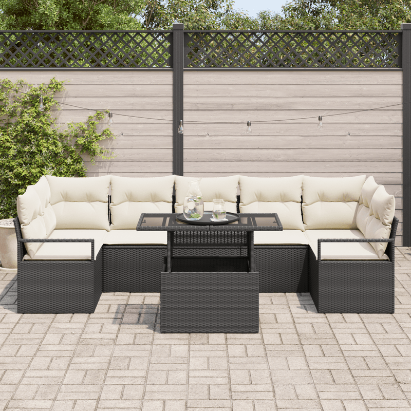 Casa si Gradina - Gradina si terasa - Mobilier exterior - Canapele si fotolii gradina - Set de canapea de gradina  cu 8 piese si perne, ratan poli negru - Infinity.ro