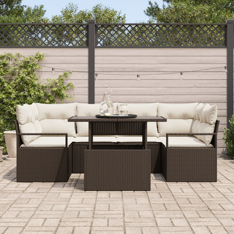 Casa si Gradina - Gradina si terasa - Mobilier exterior - Canapele si fotolii gradina - Set de canapea de gradina  7 Piese cu perne Ratan Poli Maro - Infinity.ro