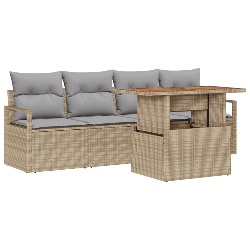 Casa si Gradina - Gradina si terasa - Mobilier exterior - Canapele si fotolii gradina - Set de Canapea de Gradina 5 Piese cu Perne Bej Ratan Acacia - Infinity.ro
