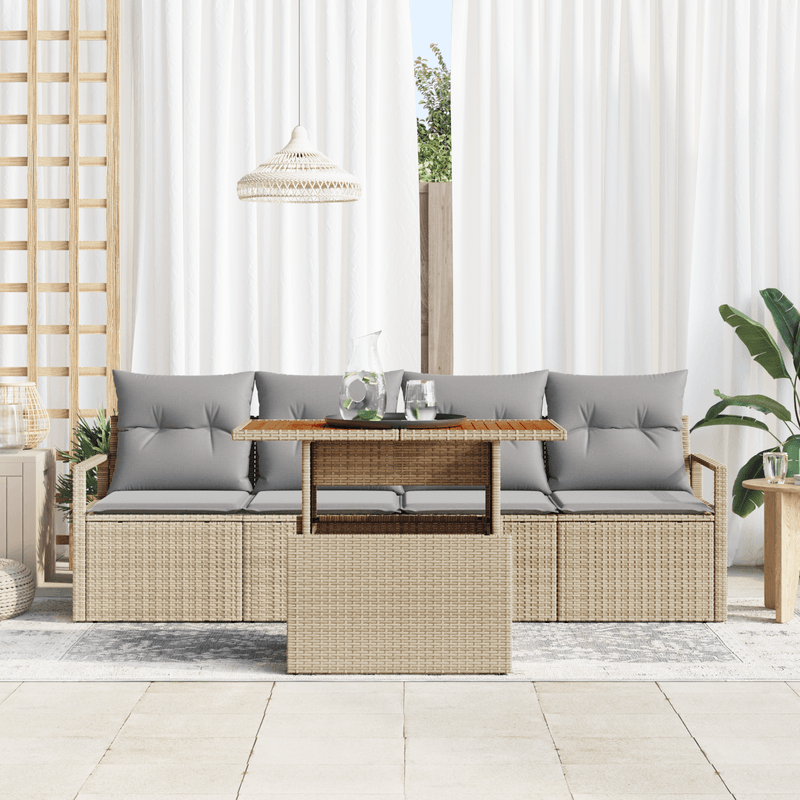 Casa si Gradina - Gradina si terasa - Mobilier exterior - Canapele si fotolii gradina - Set de Canapea de Gradina 5 Piese cu Perne Bej Ratan Acacia - Infinity.ro