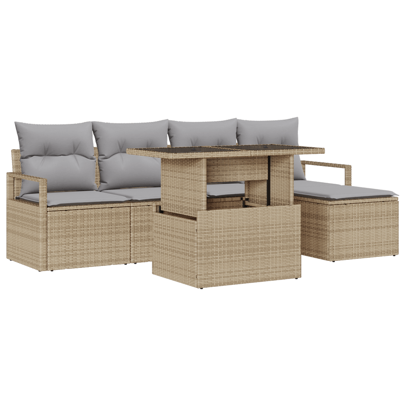 Casa si Gradina - Gradina si terasa - Mobilier exterior - Canapele si fotolii gradina - Set canapea gradina  6 piese cu perne Bej Ratan Polietilenic - Infinity.ro