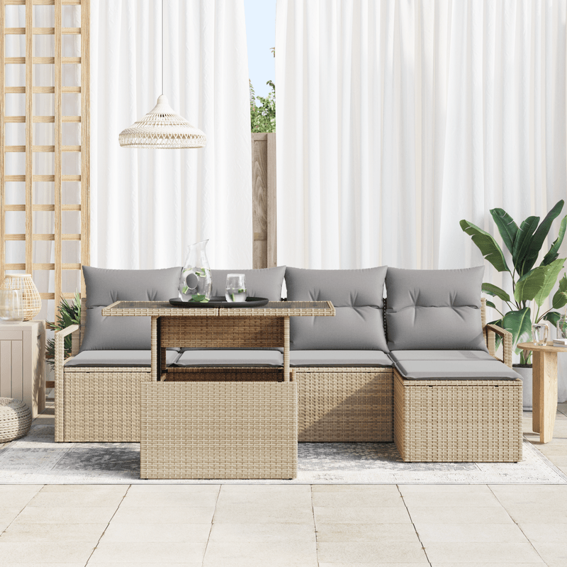 Casa si Gradina - Gradina si terasa - Mobilier exterior - Canapele si fotolii gradina - Set canapea gradina  6 piese cu perne Bej Ratan Polietilenic - Infinity.ro