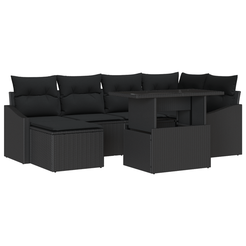 Casa si Gradina - Gradina si terasa - Mobilier exterior - Canapele si fotolii gradina - Set de 7 piese pentru gradina cu pernite ratan negru poli ratan - Infinity.ro