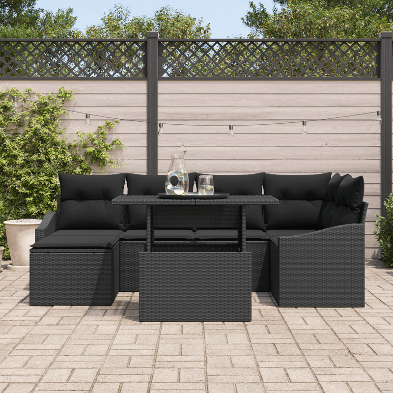 Casa si Gradina - Gradina si terasa - Mobilier exterior - Canapele si fotolii gradina - Set de 7 piese pentru gradina cu pernite ratan negru poli ratan - Infinity.ro