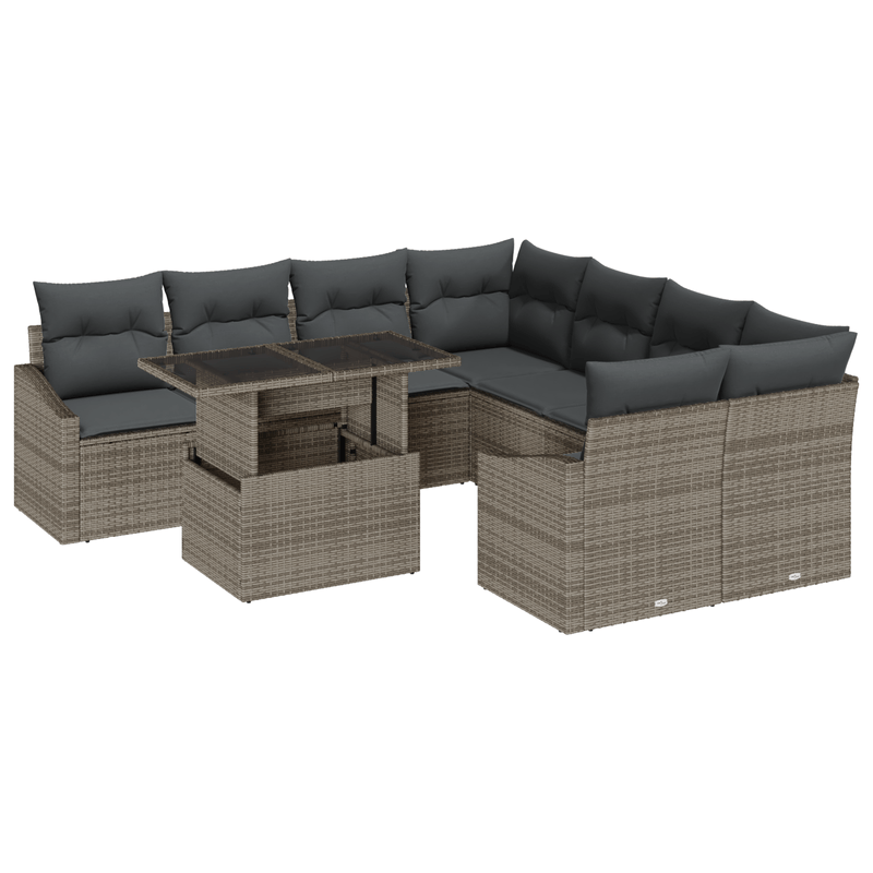 Casa si Gradina - Gradina si terasa - Mobilier exterior - Canapele si fotolii gradina - Set de Sofa de Gradina cu 9 Piese si Perne Gri din Poliratan - Infinity.ro