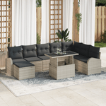 Casa si Gradina - Gradina si terasa - Mobilier exterior - Canapele si fotolii gradina - Set de Canapea de Gradina de 9 Piese cu Perne Bej Gri Ratan Poli - Infinity.ro