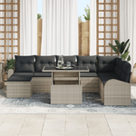 Casa si Gradina - Gradina si terasa - Mobilier exterior - Canapele si fotolii gradina - Set de Canapea de Gradina de 9 Piese cu Perne Bej Gri Ratan Poli - Infinity.ro