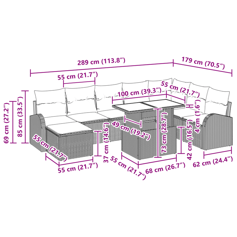Casa si Gradina - Gradina si terasa - Mobilier exterior - Canapele si fotolii gradina - Set de Canapea de Gradina de 9 Piese cu Perne Bej Gri Ratan Poli - Infinity.ro