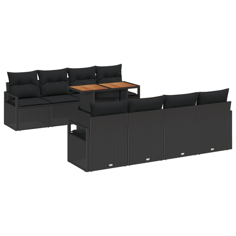 Casa si Gradina - Gradina si terasa - Mobilier exterior - Canapele si fotolii gradina - Set de canapele de gradina  9 piese cu perne Poliratan negru Acacia - Infinity.ro