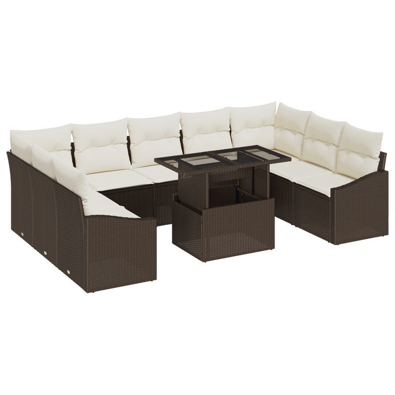 Casa si Gradina - Gradina si terasa - Mobilier exterior - Canapele si fotolii gradina - Set de Canapea Gradina de 10 Piese cu Perne Ratan Polimer Maro - Infinity.ro