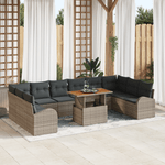 Casa si Gradina - Gradina si terasa - Mobilier exterior - Canapele si fotolii gradina - Set de dining pentru gradina cu 11 piese si perne gri din ratan poli-acacia - Infinity.ro