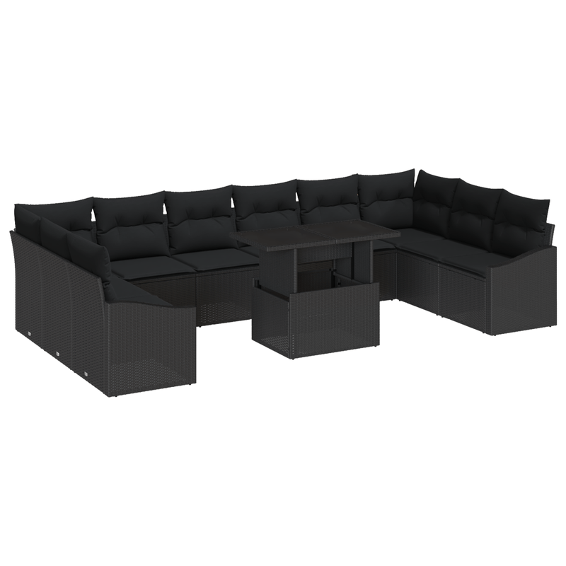 Casa si Gradina - Gradina si terasa - Mobilier exterior - Canapele si fotolii gradina - Set Canapea Gradina 11 Piese cu Pernute Negru Rattan Poliester - Infinity.ro