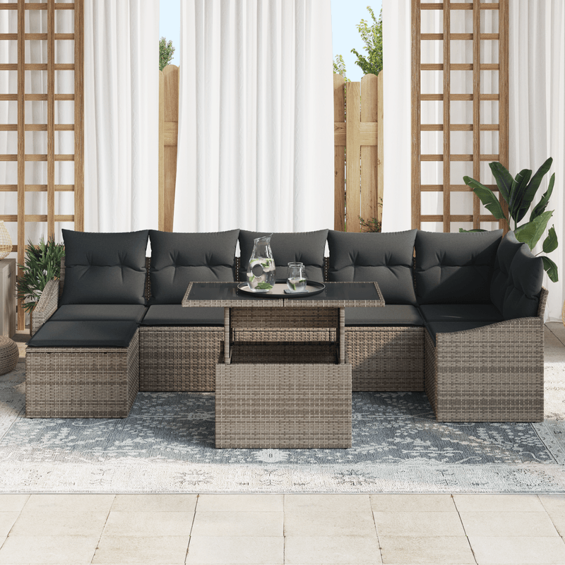 Casa si Gradina - Gradina si terasa - Mobilier exterior - Canapele si fotolii gradina - Set de canapea pentru gradina de 8 piese cu perne Gri Ratan Poli - Infinity.ro