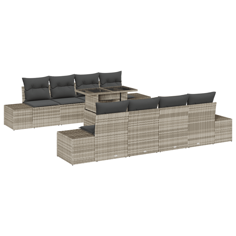 Casa si Gradina - Gradina si terasa - Mobilier exterior - Canapele si fotolii gradina - Set canapea gradina 9 Piese cu perne Gri deschis Ratan polimeric - Infinity.ro