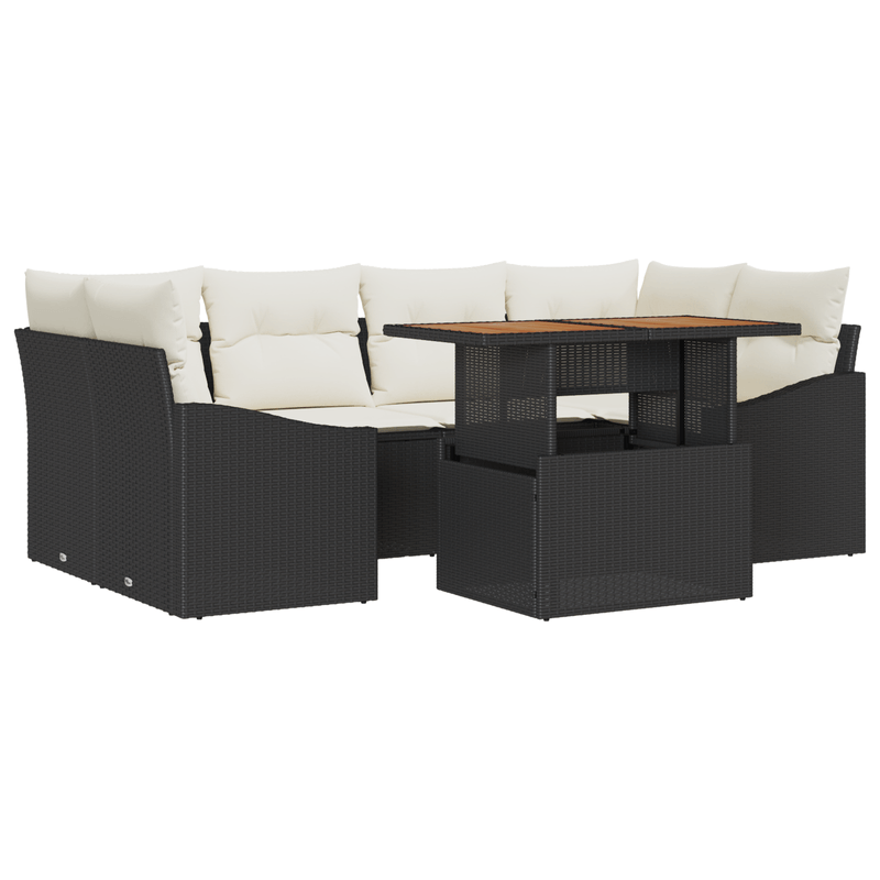 Casa si Gradina - Gradina si terasa - Mobilier exterior - Canapele si fotolii gradina - Set Dining Gradina cu Perne Negre Poli Ratan Acacia - Infinity.ro