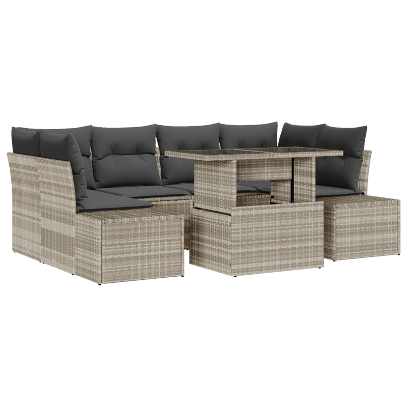 Casa si Gradina - Gradina si terasa - Mobilier exterior - Canapele si fotolii gradina - Set Canapea de Gradina 7 Piese cu Perne Gri Deschis Ratan Poli - Infinity.ro