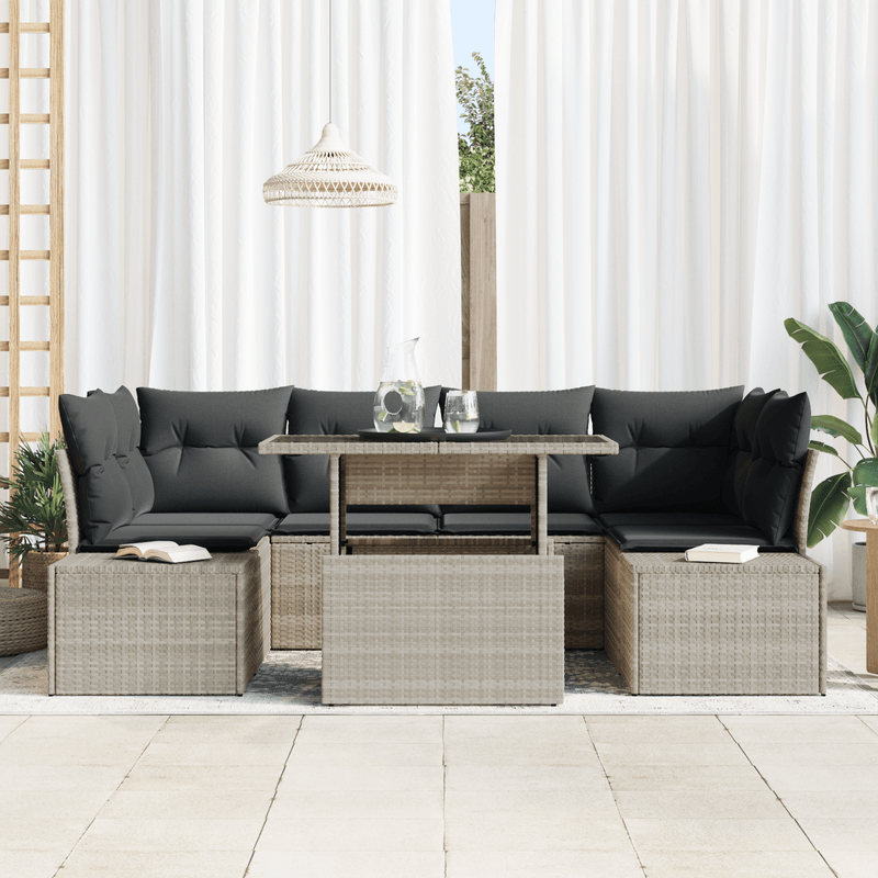 Casa si Gradina - Gradina si terasa - Mobilier exterior - Canapele si fotolii gradina - Set Canapea de Gradina 7 Piese cu Perne Gri Deschis Ratan Poli - Infinity.ro