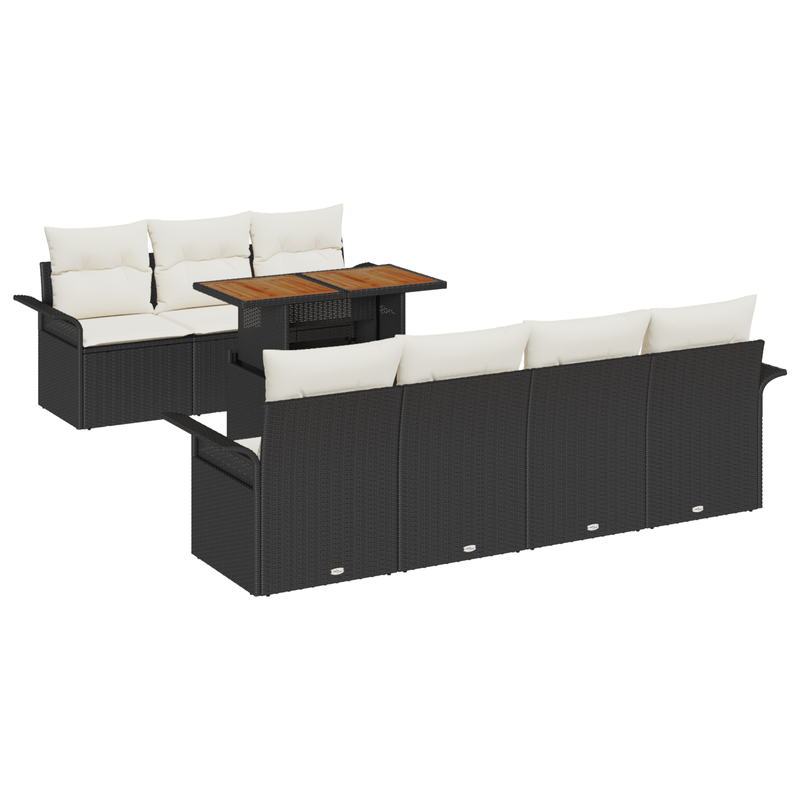 Casa si Gradina - Gradina si terasa - Mobilier exterior - Canapele si fotolii gradina - Set canapea gradina 8 piese cu perne Negru Ratan Poli Acacia - Infinity.ro