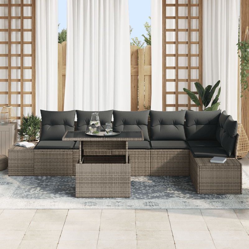 Casa si Gradina - Gradina si terasa - Mobilier exterior - Canapele si fotolii gradina - Set canapea de gradina cu 7 piese cu perne gri din ratan poli - Infinity.ro