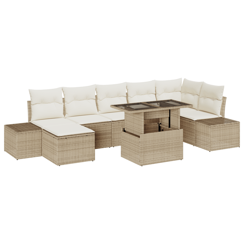 Casa si Gradina - Gradina si terasa - Mobilier exterior - Canapele si fotolii gradina - Set de canapea de gradina 8 piese cu perne bej din ratan poliesteric - Infinity.ro