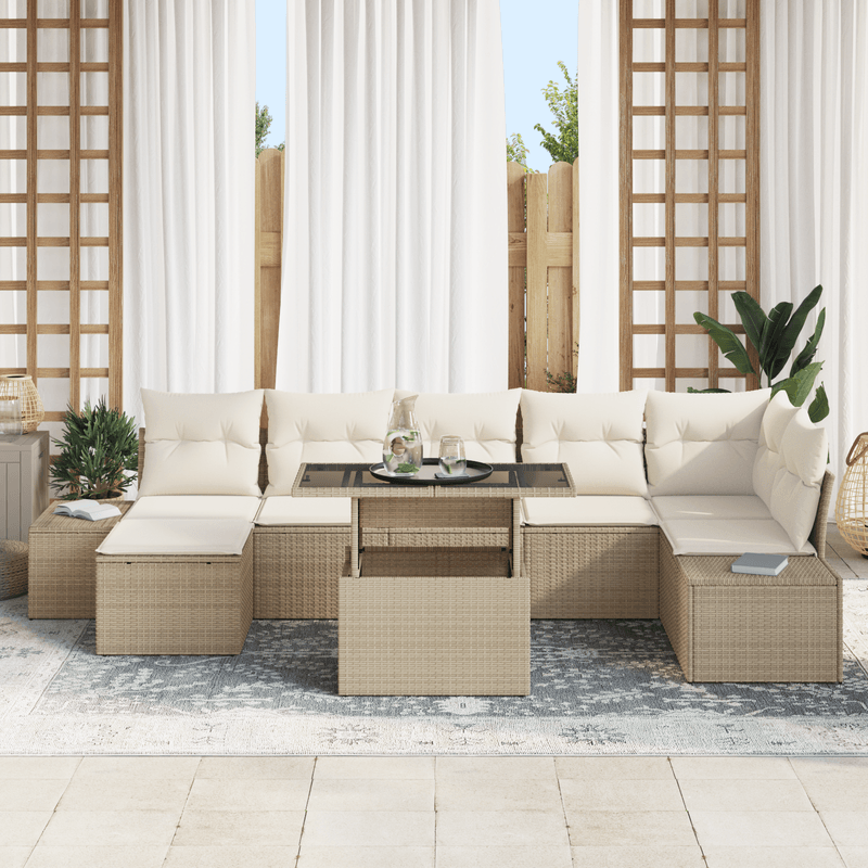 Casa si Gradina - Gradina si terasa - Mobilier exterior - Canapele si fotolii gradina - Set de canapea de gradina 8 piese cu perne bej din ratan poliesteric - Infinity.ro