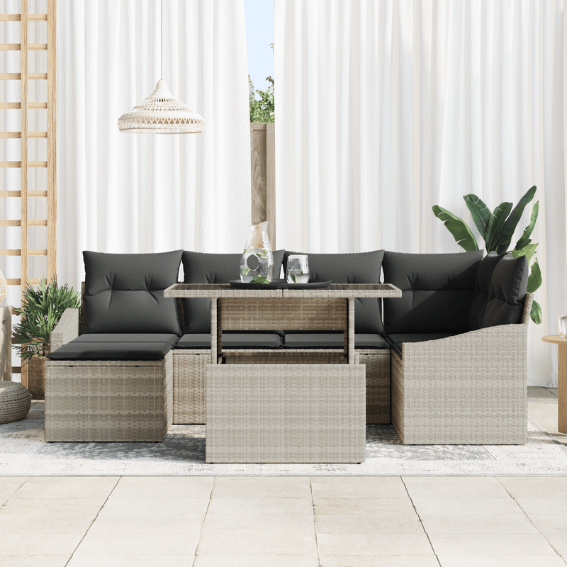 Casa si Gradina - Gradina si terasa - Mobilier exterior - Canapele si fotolii gradina - Set canapea gradina de 7 piese cu perne gri deschis din poli ratan - Infinity.ro