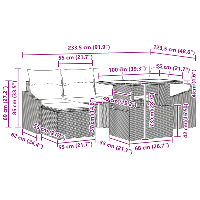 Casa si Gradina - Gradina si terasa - Mobilier exterior - Canapele si fotolii gradina - Set canapea gradina de 7 piese cu perne gri deschis din poli ratan - Infinity.ro