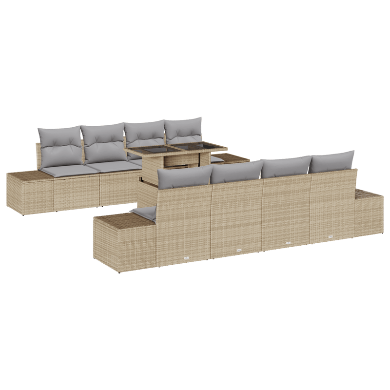 Casa si Gradina - Gradina si terasa - Mobilier exterior - Canapele si fotolii gradina - Set canapea gradina 9 piese cu perne Bej Ratan Polimeric - Infinity.ro