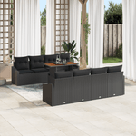 Casa si Gradina - Gradina si terasa - Mobilier exterior - Canapele si fotolii gradina - Set de dining pentru gradina cu 9 piese si perne, ratan poli Black, Acacia - Infinity.ro