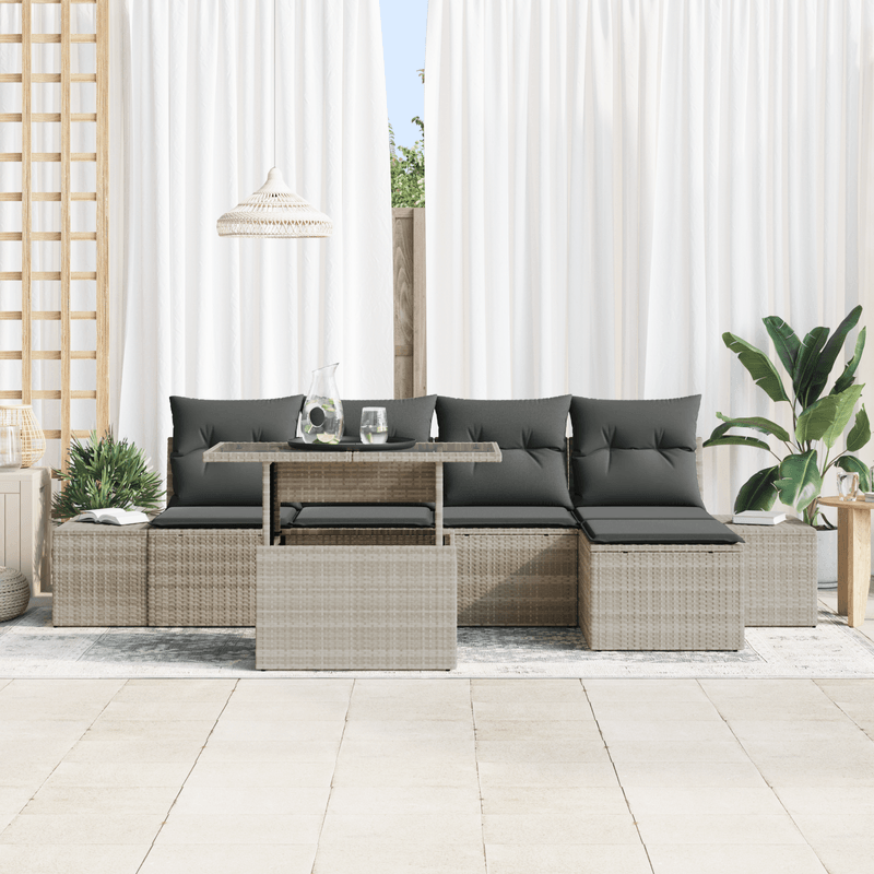 Casa si Gradina - Gradina si terasa - Mobilier exterior - Canapele si fotolii gradina - Set canapele gradina 6 piese cu perne gri deschis din ratan sintetic - Infinity.ro