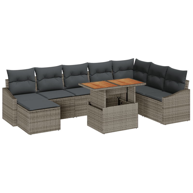 Casa si Gradina - Gradina si terasa - Mobilier exterior - Canapele si fotolii gradina - Set masa gradina 9 piese cu perne gri poli ratan acacia - Infinity.ro