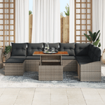 Casa si Gradina - Gradina si terasa - Mobilier exterior - Canapele si fotolii gradina - Set masa gradina 9 piese cu perne gri poli ratan acacia - Infinity.ro