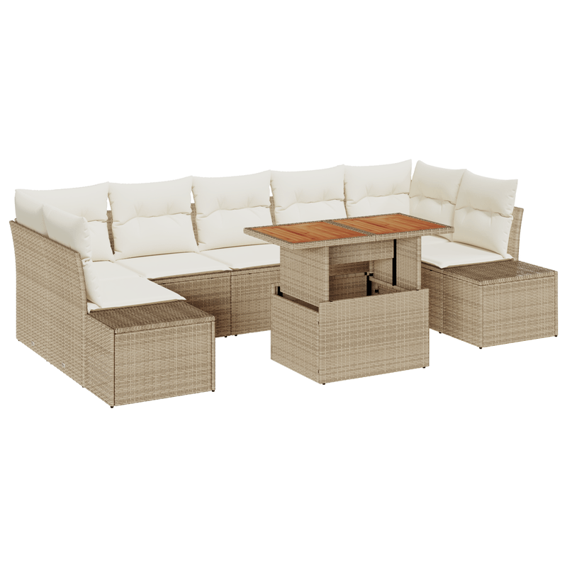 Casa si Gradina - Gradina si terasa - Mobilier exterior - Canapele si fotolii gradina - Set de dining pentru gradina , 8 piese cu perne, bej, ratan poli si acacia - Infinity.ro